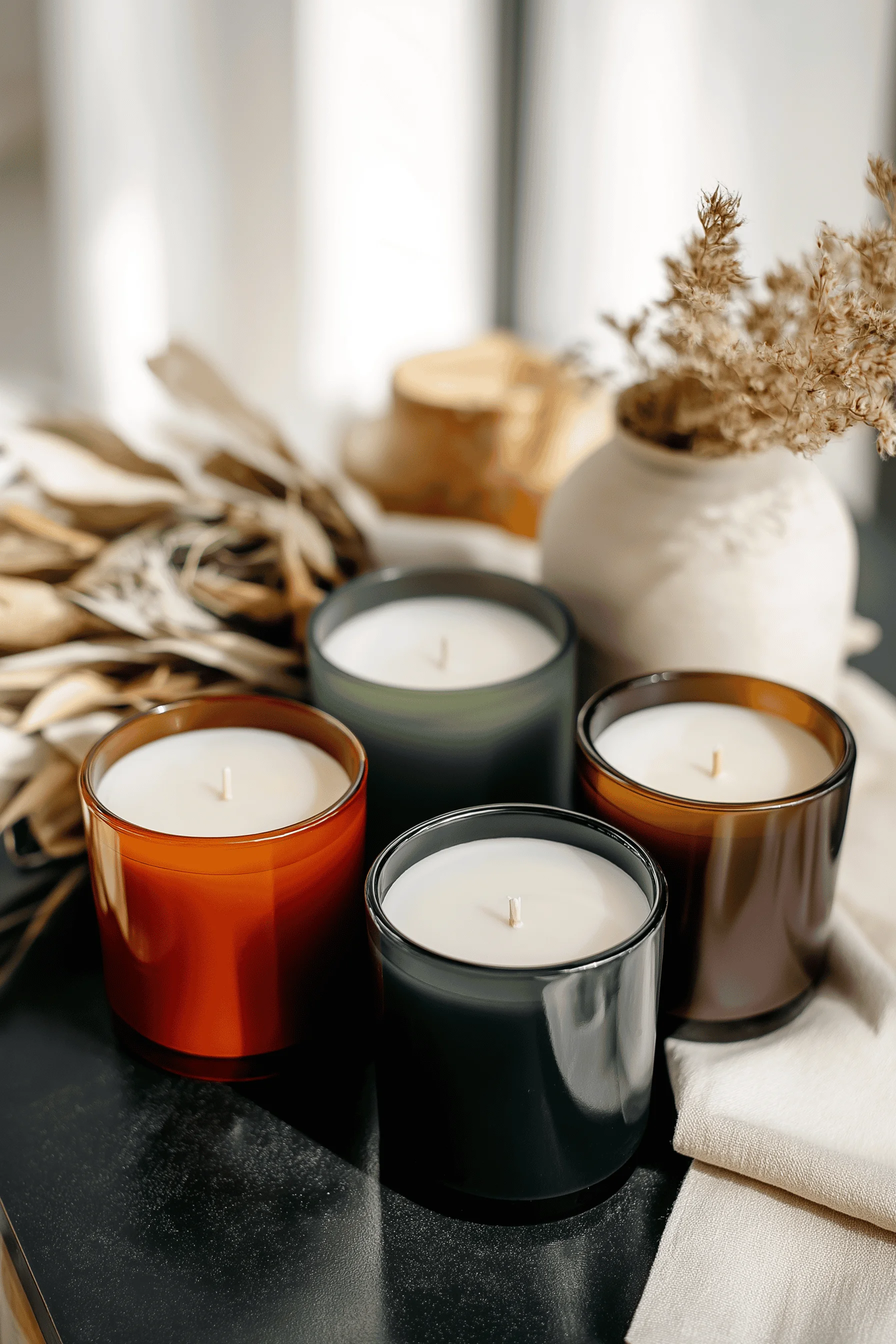 Elegant vanilla scented candle in frosted glass
